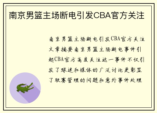 南京男篮主场断电引发CBA官方关注